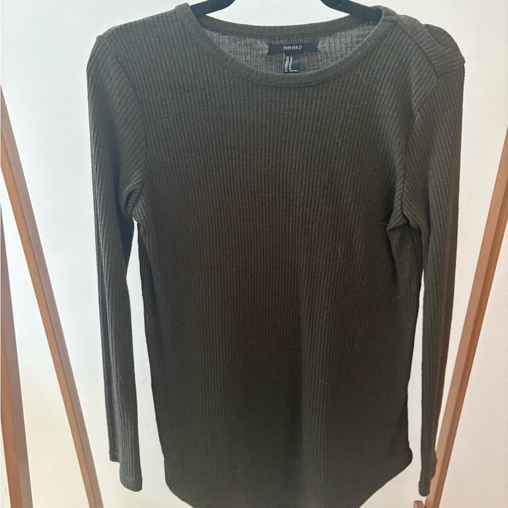 Forever 21 Olive Ribbed Knit Top